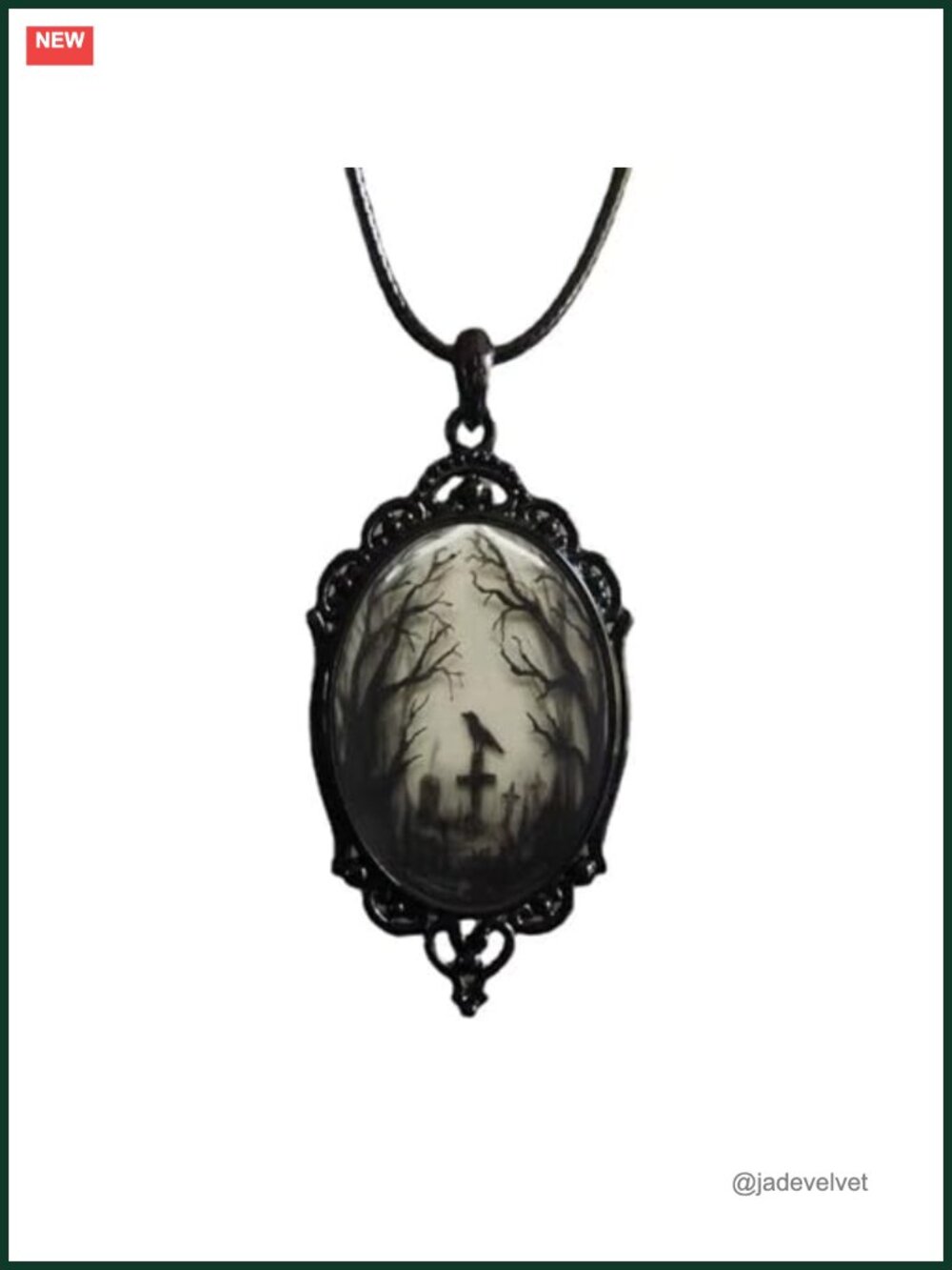 Goth Raven Cameo Pendant Necklace with Leather Choker Chain Set